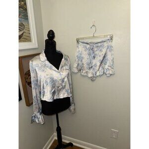 Beach Riot Womens Aurora & Luna Pj Set Baby Blue Floral Jammies Shorts Small